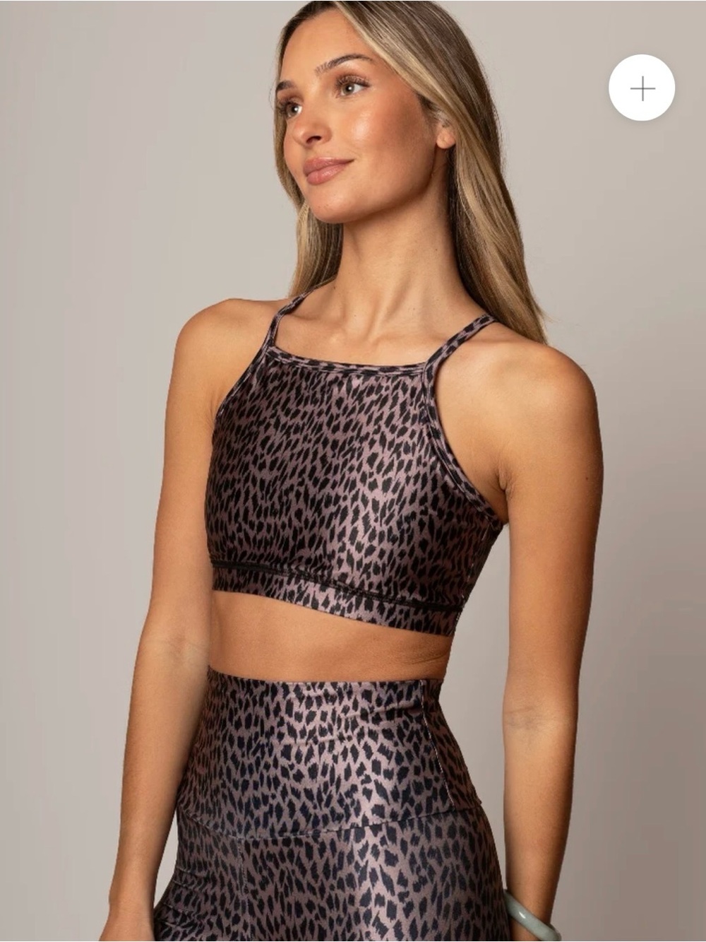 Emily Hsu Designs Brown Leopard-Print High Neck Sports Bra